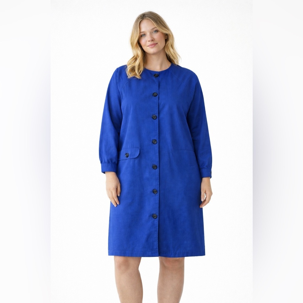 Vintage 70s button Down Shift Dress – Cobalt Blue – L–XL